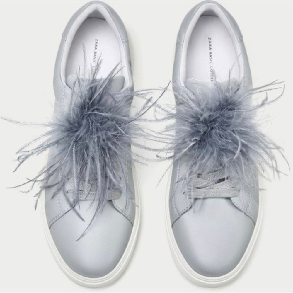 ZARA Blue Feather Unique Fashion Quilted Sneakers Maximalist Women's Size 36